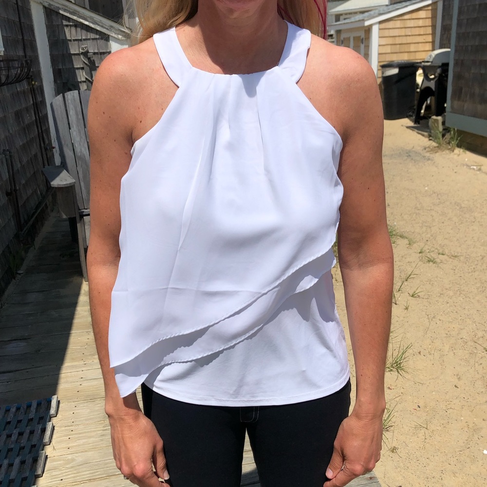 White chiffon material ruffle blouse